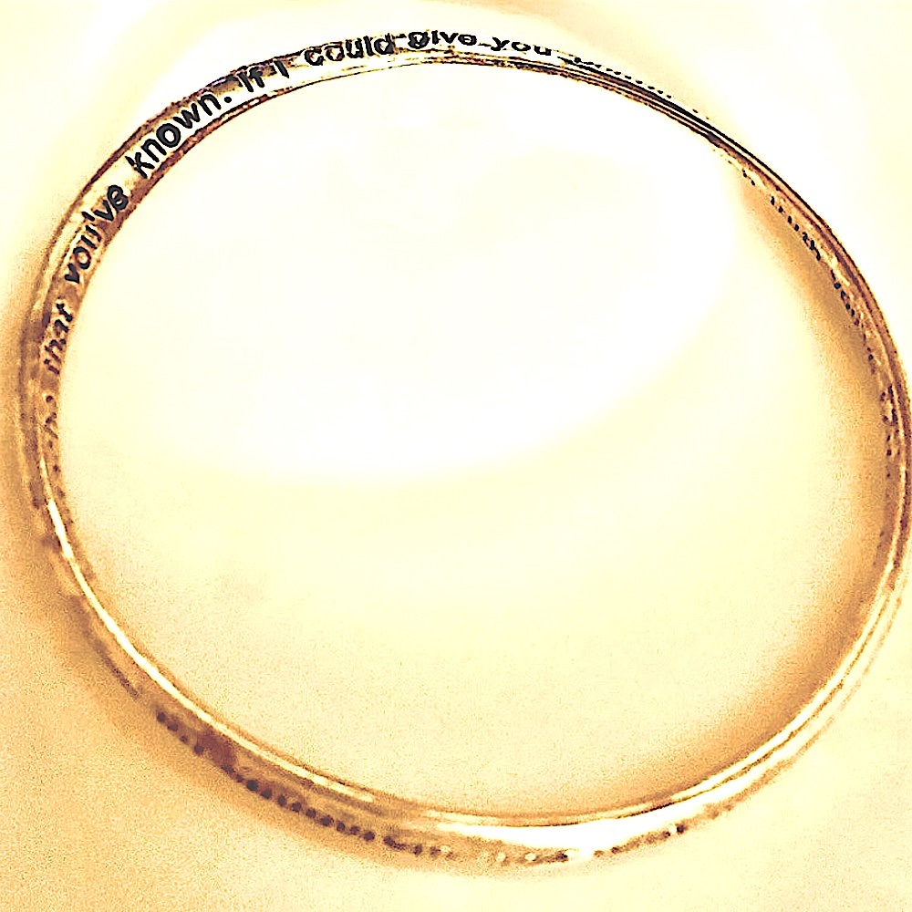 Bracelet Inscribed silver (plated?),  “if I could give you pearls…”quote